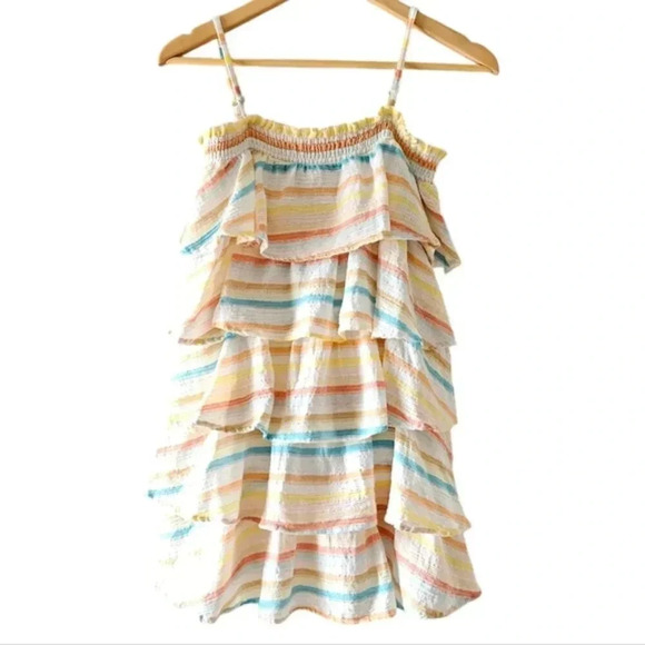 Lovers and Friends Frills Multicolor Mini Spaghetti Strap Rainbow Dress Small. - Picture 8 of 15